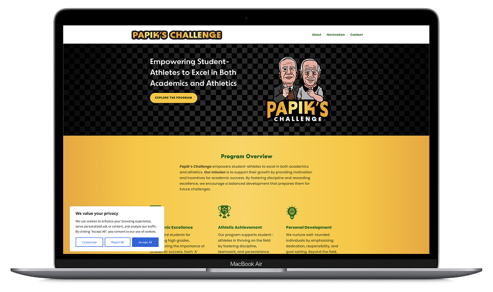 Papik's Challenge Responsive website UI on Laptop